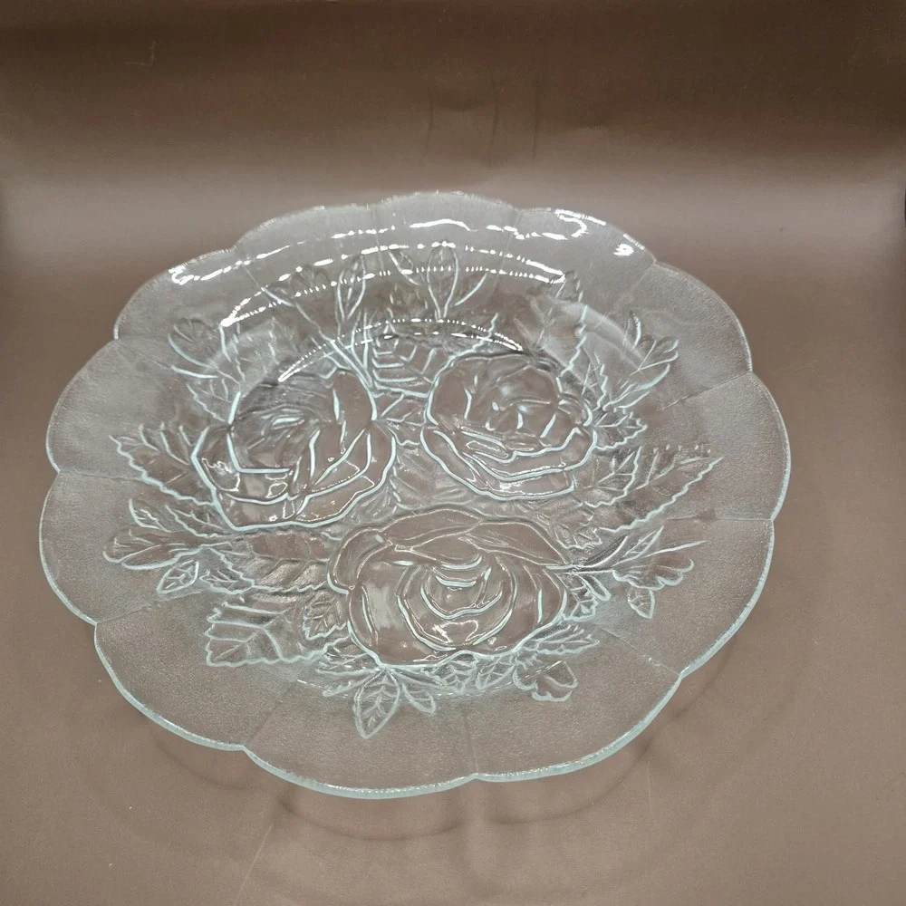 5 Pasari Crystal Livia Clear Glass Dinner Plates 1 Bowl Rose Frosted Vintage